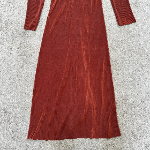 NWT Charles Henrey Women’s Gathered Long Sleeve A-Line Dress V-Neck Orange L - Picture 9 of 14